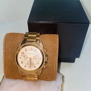 Iconic MK Woman's Ritz Gold Stainless Steel with Crystal Topping Watch